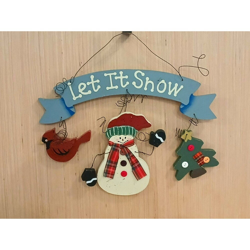 Let It Snow Wood Christmas Wall/Door Hanging Holiday Decor Snowman Tree Bird